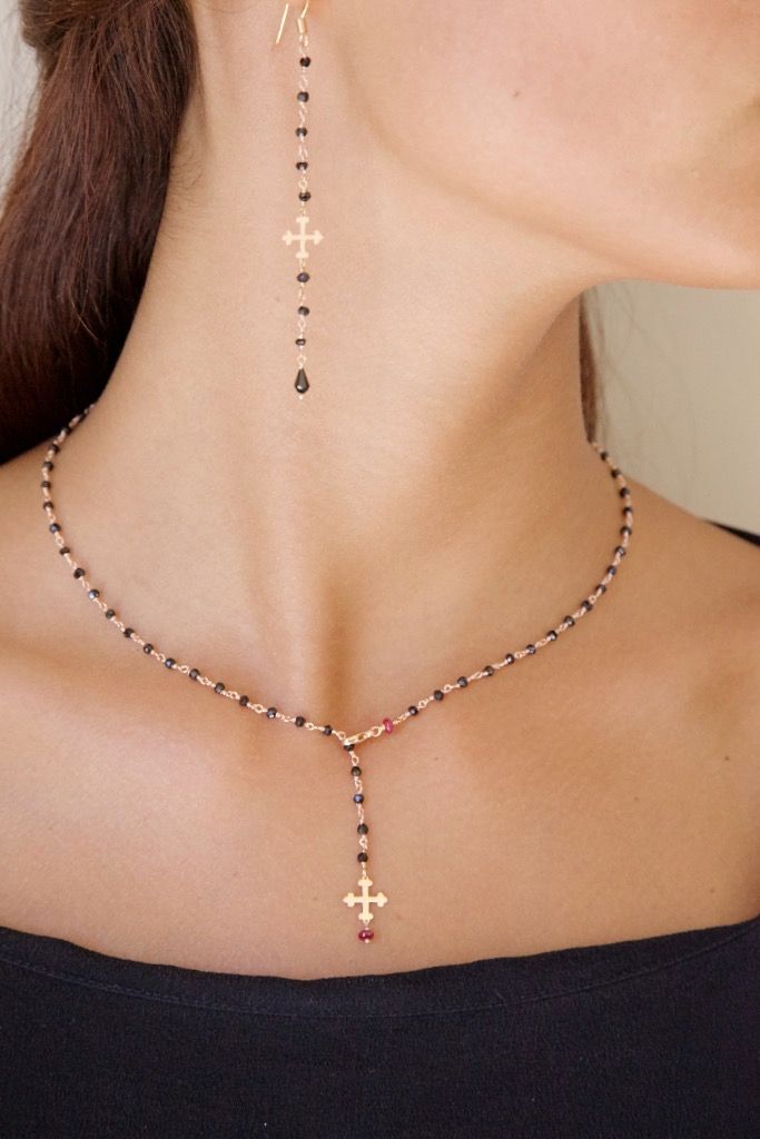 Collana Maman Et Sophie | Rosario Spinello E Croce Trifogliata Pendente