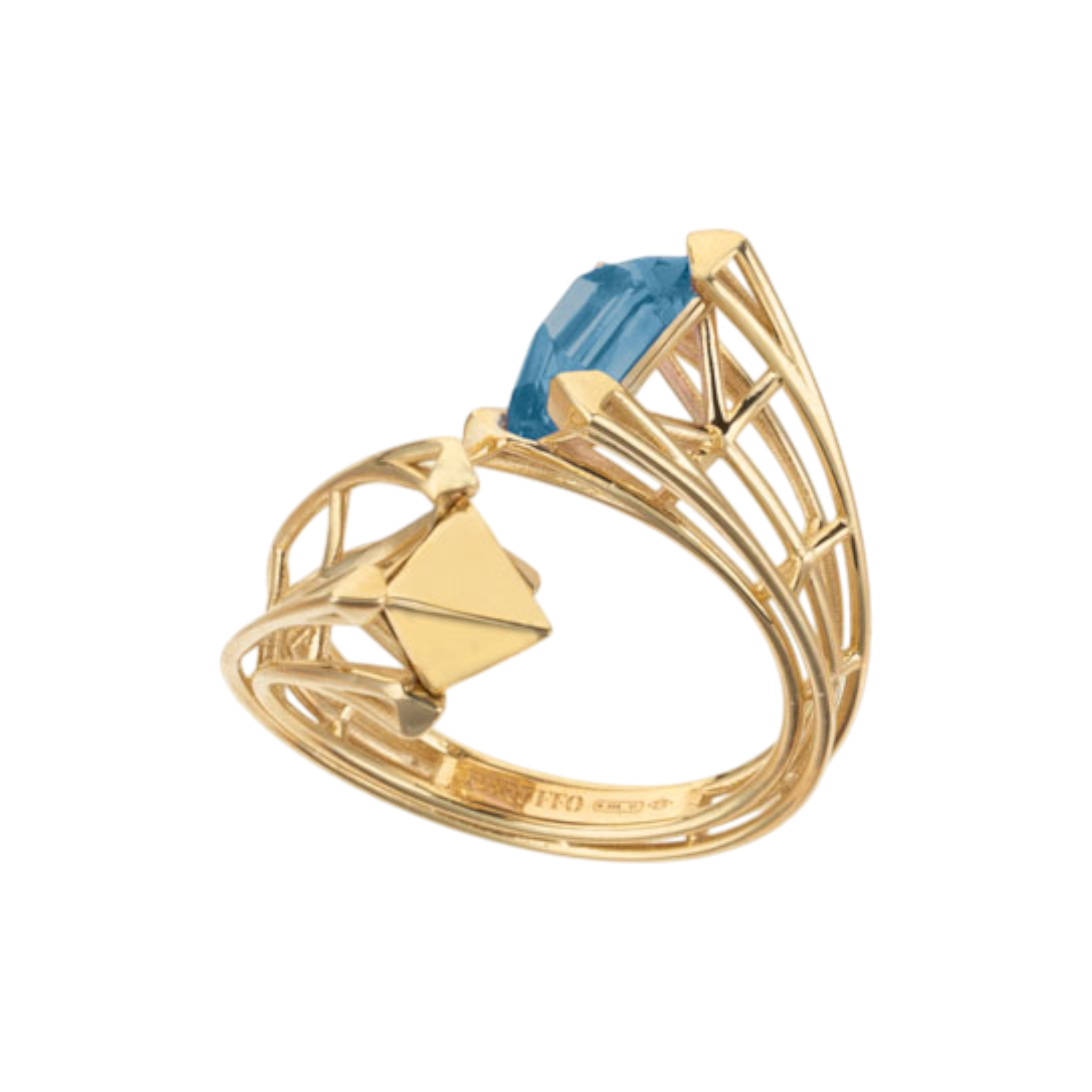 PERUFFO  Stones Square Open Ring con Oro 9kt misura 14