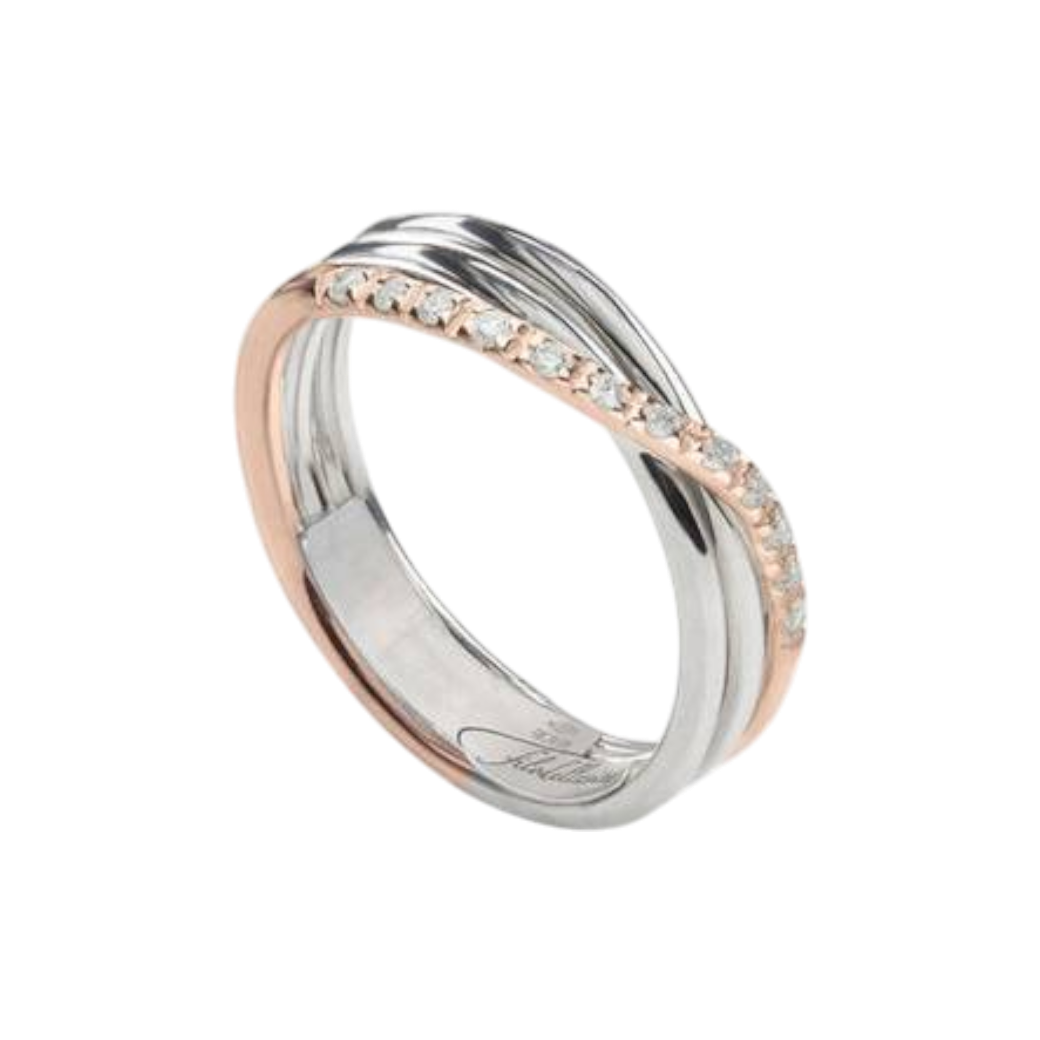 RUBINIA Filodellavita Classic 3  Fili Argento, Oro Rosa 9kt e Diamanti Bianchi con argento misura 14